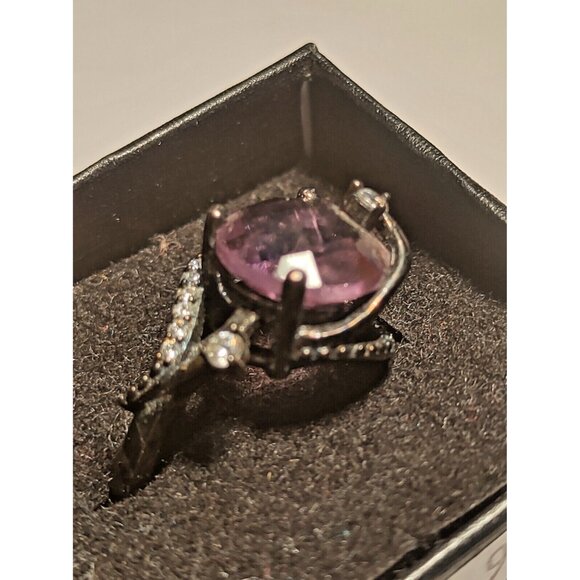 Italian Women's Size 8 Black Rhodium Plated Ring Amethyst & CZ  New with box - Picture 4 of 9
